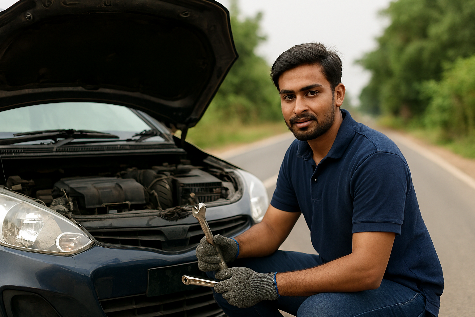 Mechanic assisting with a car